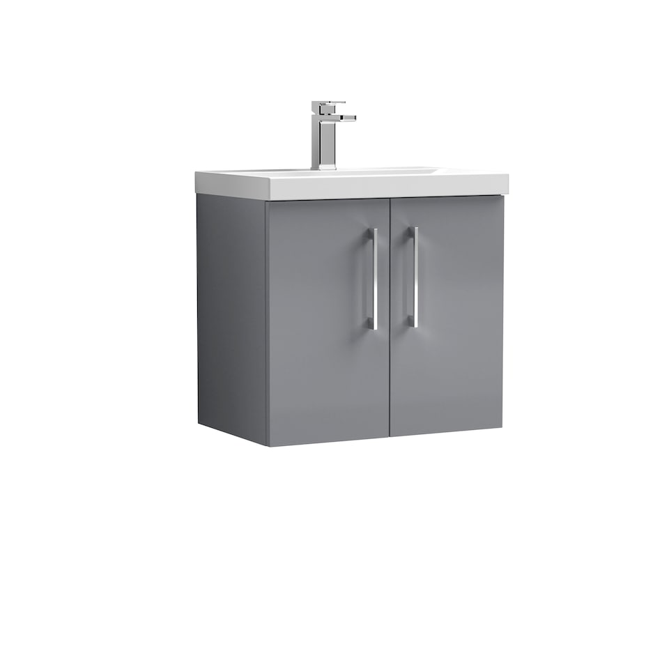 image 1 of Modern Bathroom Wall Hung 2 Door Vanity Ceramic Basin, Grey, 600mm | Grey | Satin Grey | 579 x 610 x 390mm