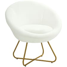 HOMCOM Faux Fur Comfy Chair with Golden Metal Legs, Non-Slip Footpad, White