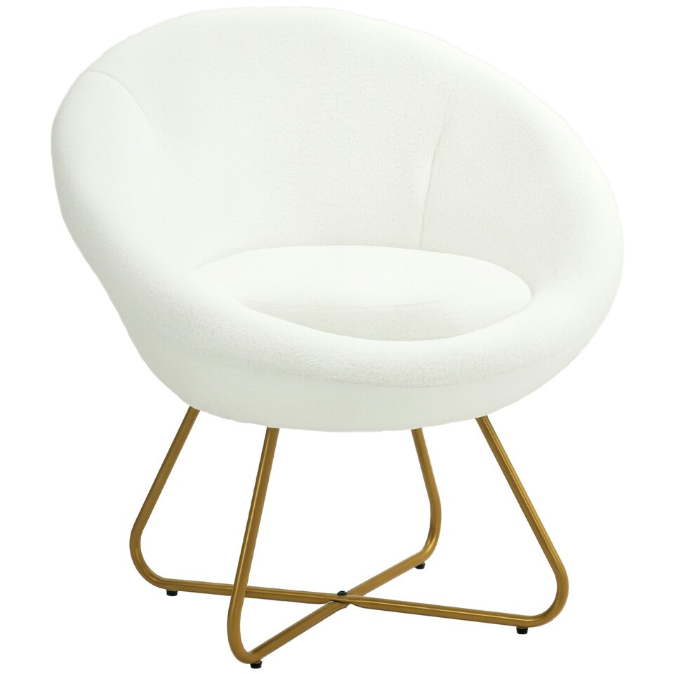 image 1 of HOMCOM Faux Fur Comfy Chair with Golden Metal Legs, Non-Slip Footpad, White