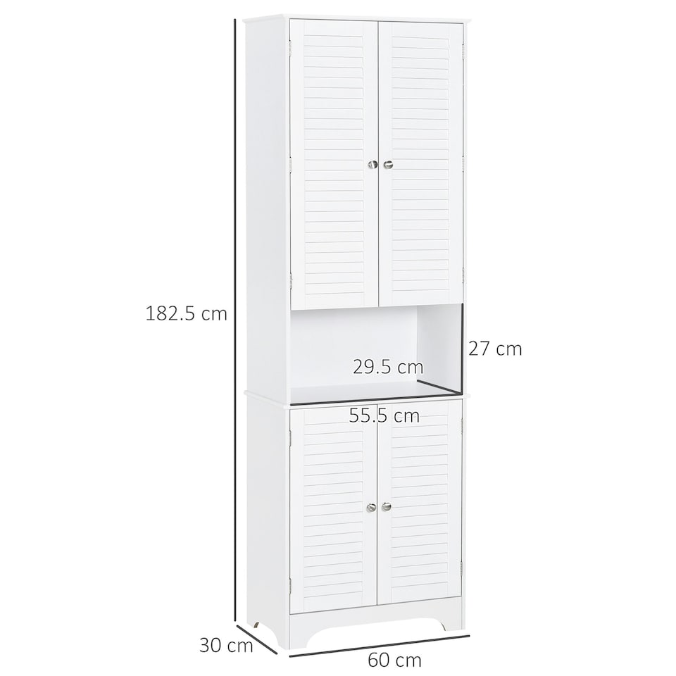 image 1 of HOMCOM 183x60cm Tall Freestanding Bathroom Cabinet Retro 3 Compartments White White
