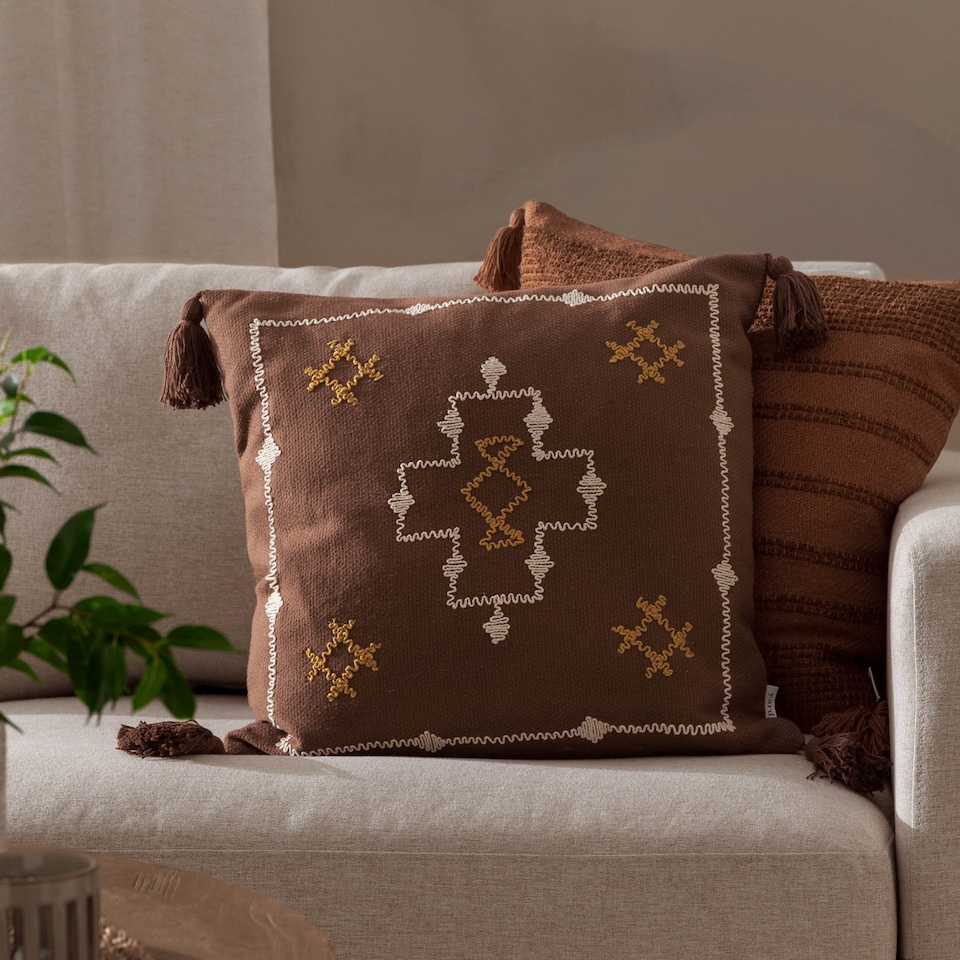 image 1 of Yard Durdle Embroidered Cushion, Cocoa, 45 x 45cm