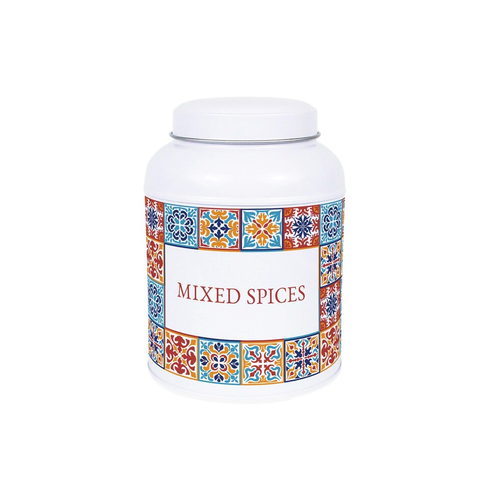 image 1 of Moroccan Tile Mixed Spices Canister - Small Domed Lid Kitchen Storage Jar