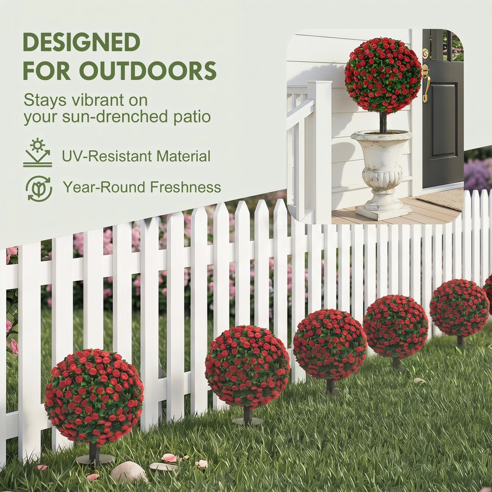 image 1 of HOMCOM Artificial Rose Topiary, UV Resistant, 2-Pack, 55 cm