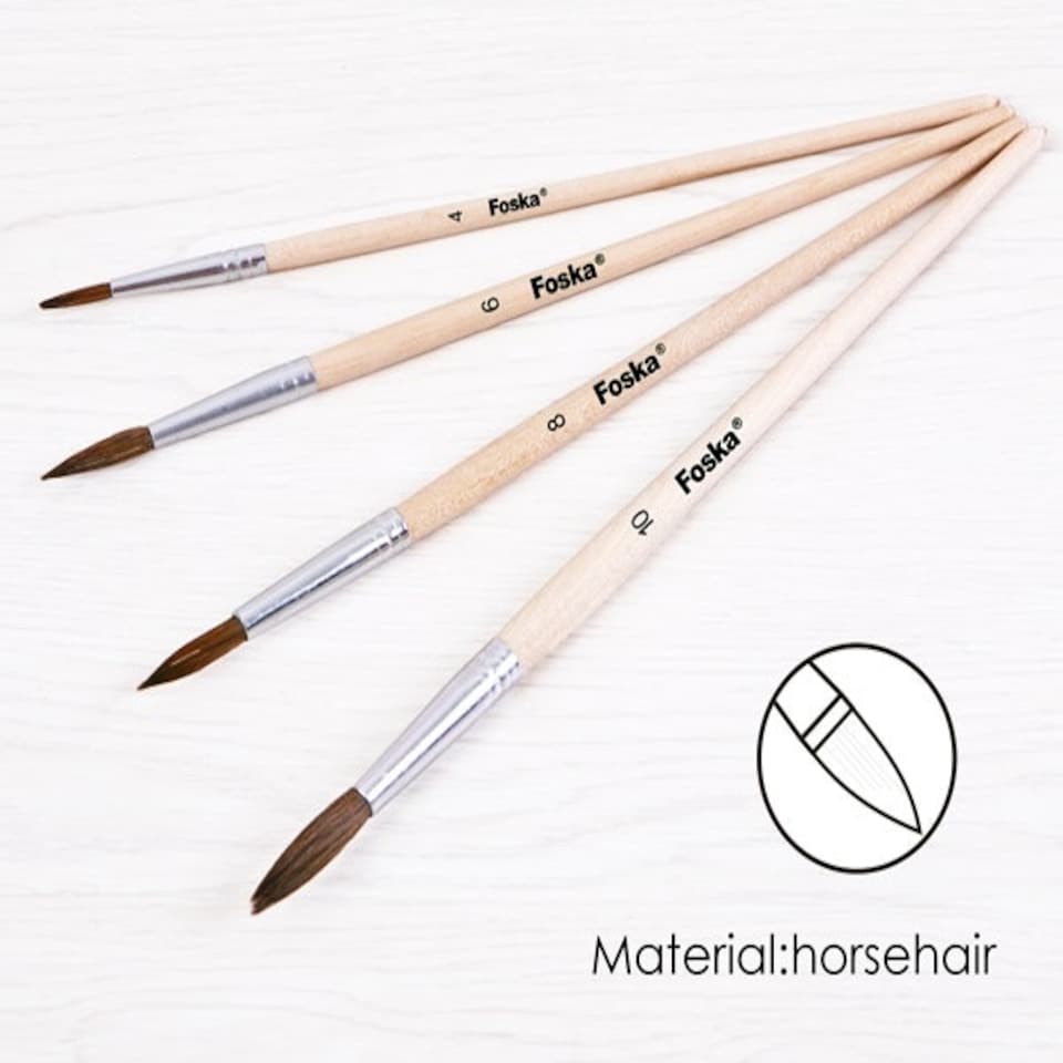 image 1 of Pack of 4 Assorted Size Wooden Handle Horsehair Artist Oil Painting Brushes