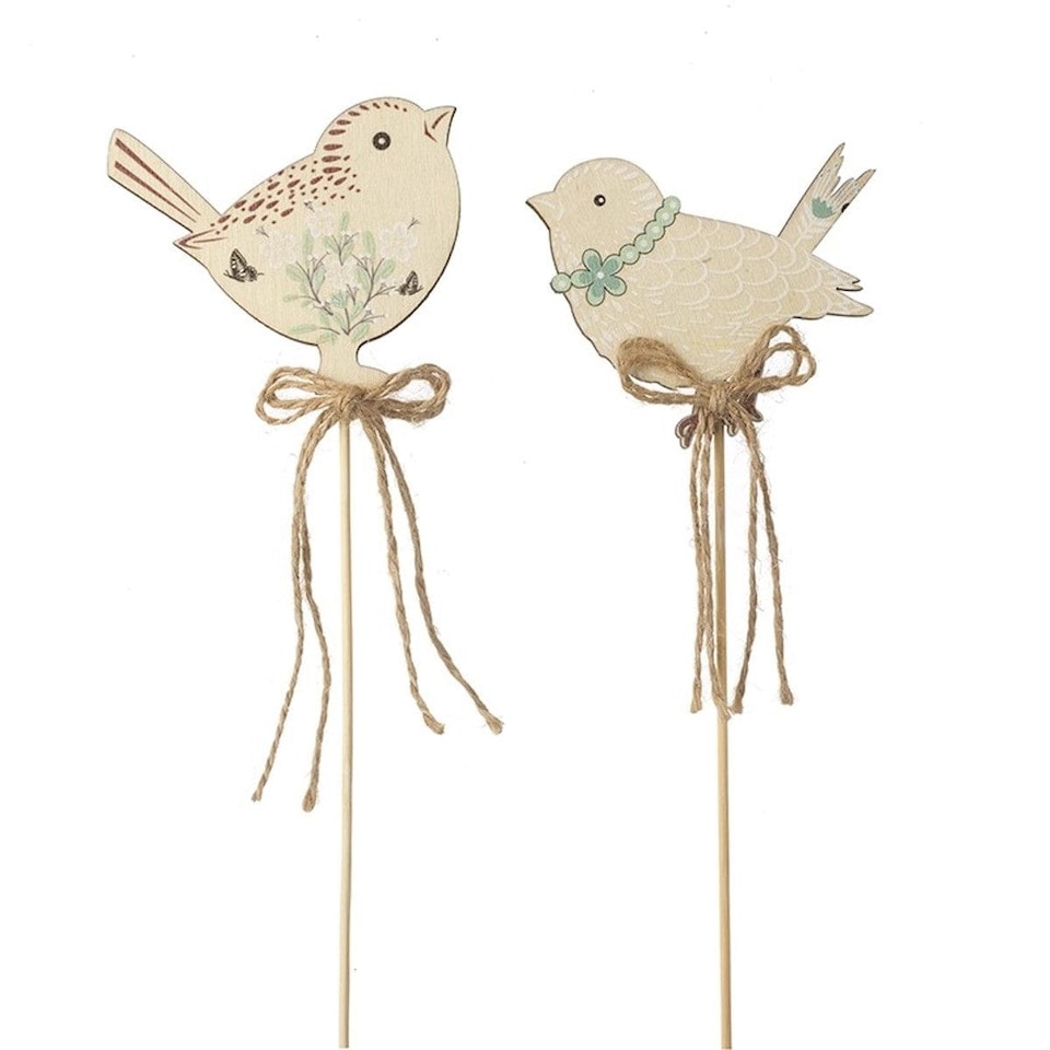 Heaven Sends Set of 2 Wooden Bird Garden Stakes
