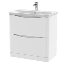 Balterley Arch Modern Bathroom Floor Standing 2 Drawer Vanity Unit & Ceramic Basin | White | Satin White