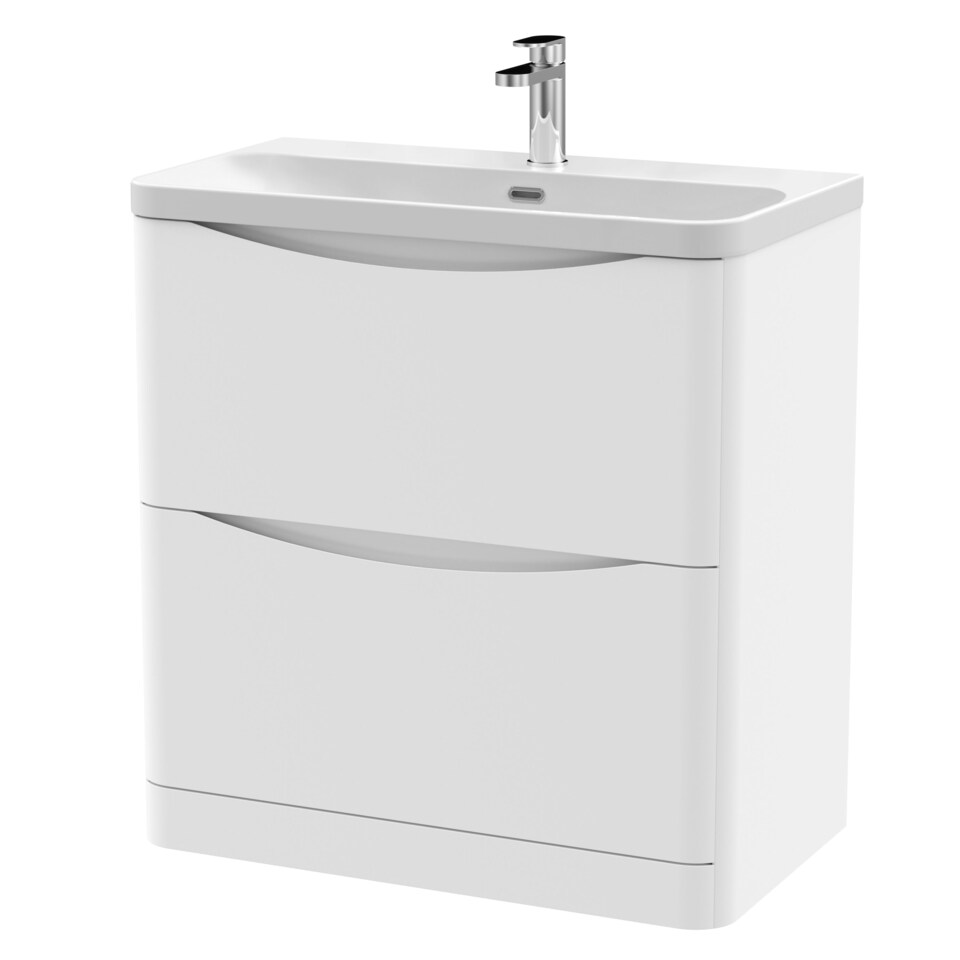 image 1 of Balterley Arch Modern Bathroom Floor Standing 2 Drawer Vanity Unit & Ceramic Basin | White | Satin White