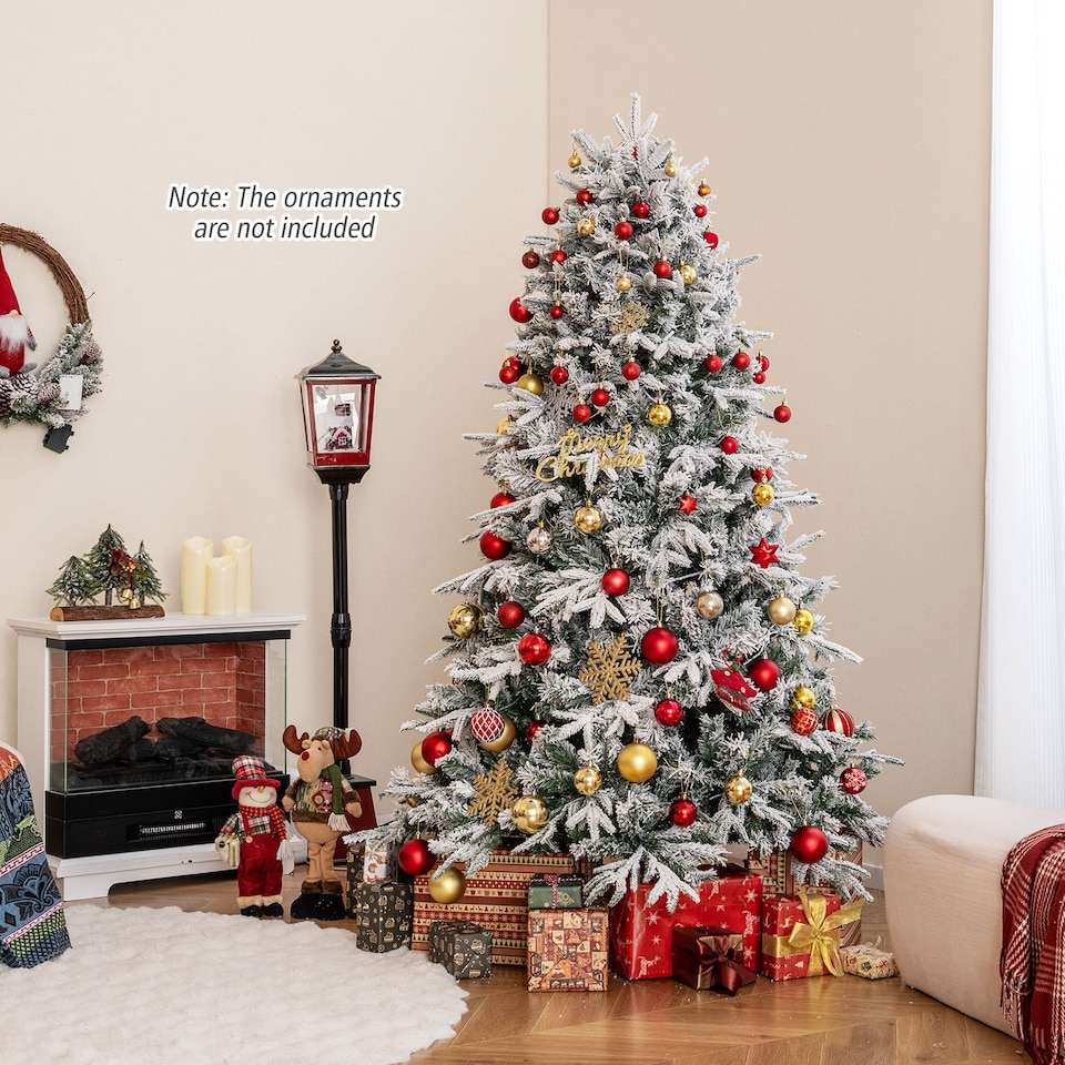 image 1 of COSTWAY 6FT Artificial Christmas Tree Pre-lit Hinged Xmas Tree with LED Lights Green