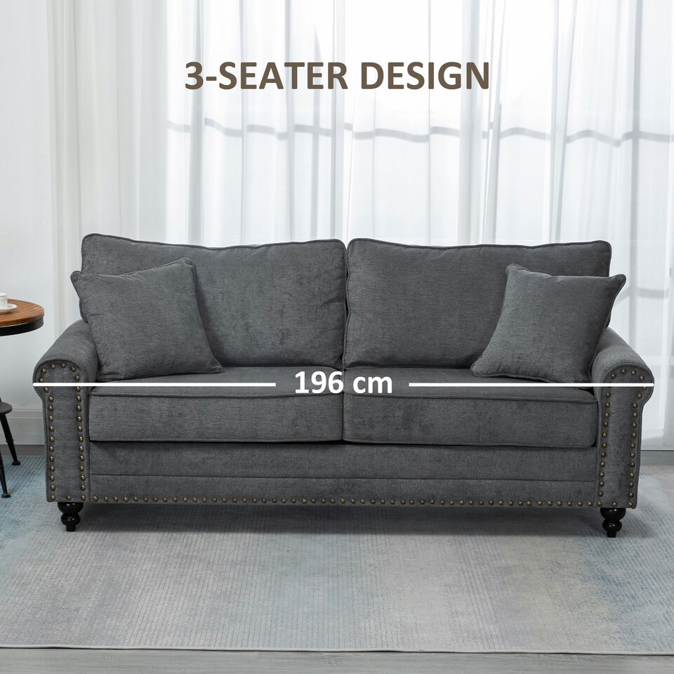 image 1 of HOMCOM Fabric Sofa 3 Seater Sofa for Living Room w/ Throw Pillow Grey