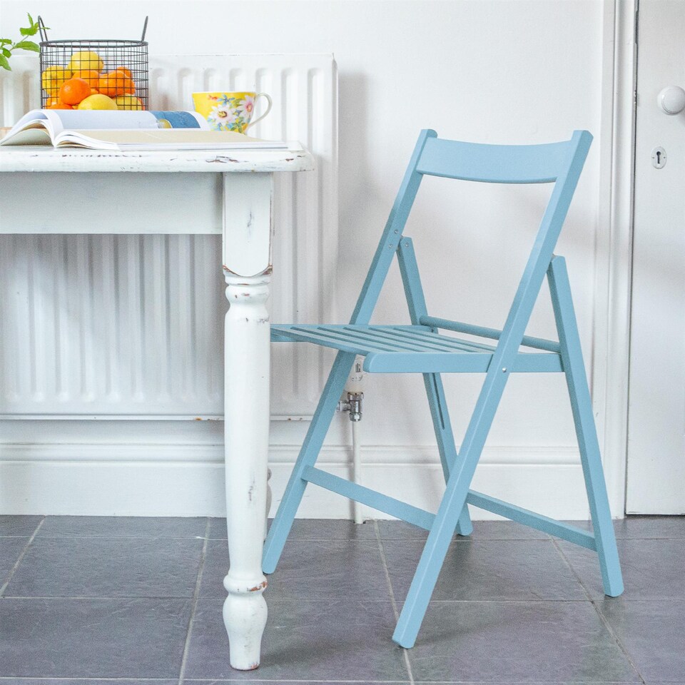 image 1 of Harbour Housewares Beech Wood Folding Chairs - Denim Blue - Pack of 2 | Blue | Denim Blue