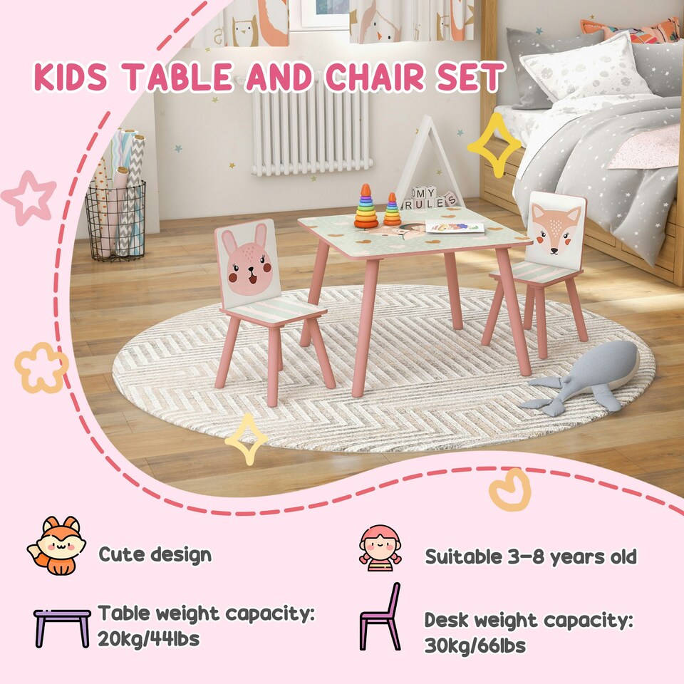 image 1 of ZONEKIZ Kids Table and Chairs, Children Desk with Two Chairs, Three Piece 