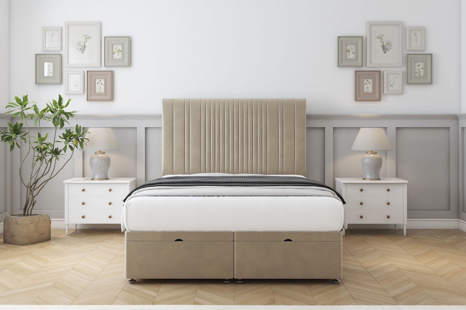 image 1 of Sloomy Kingsley Almond Coniston Ottoman Bed With Mattress With 54" Floor Standing Headboard 2'6 Small Single