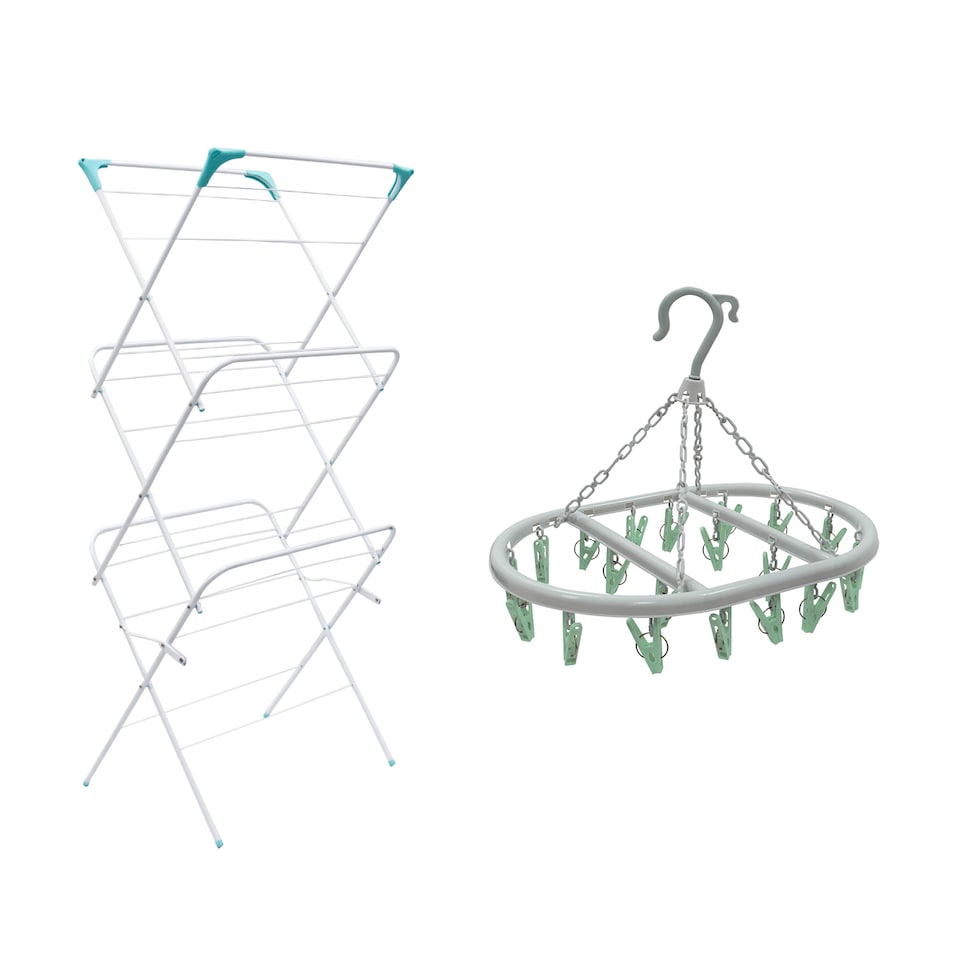 image 1 of JVL 3 Tier Airer with Oval Sock Dryer, Stainless Steel, White, Medium