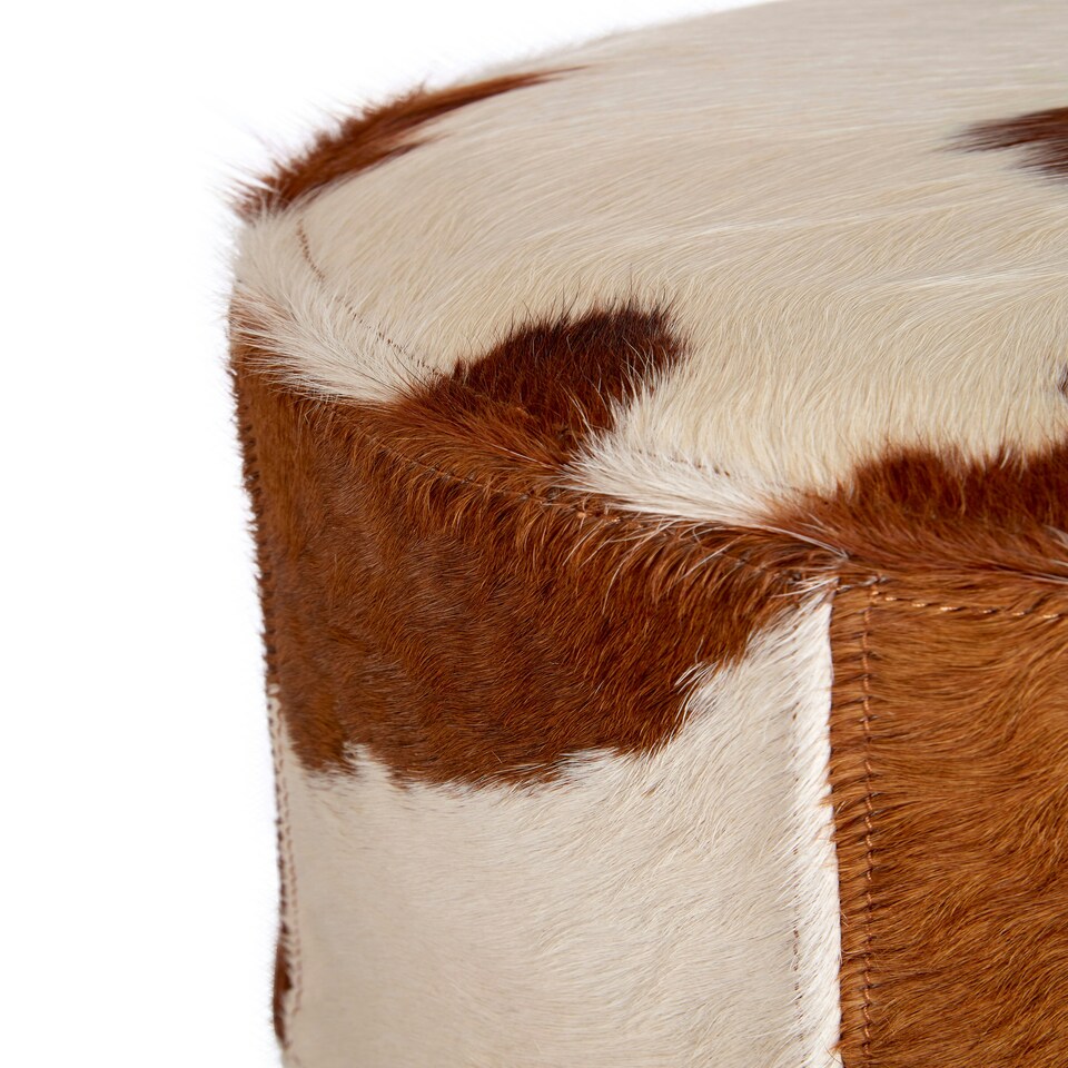 image 1 of Interiors By Premier Brown & White Genuine Cowhide Ottoman,Soft Padded Leather Footstool With Stitched Detailing,Pouffe Stool Brown