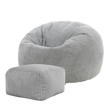 icon Kingston Cord Adults Bean Bag Chair and Pouffe, Ready Filled Beanbag and Footstool Grey Grey | Grey