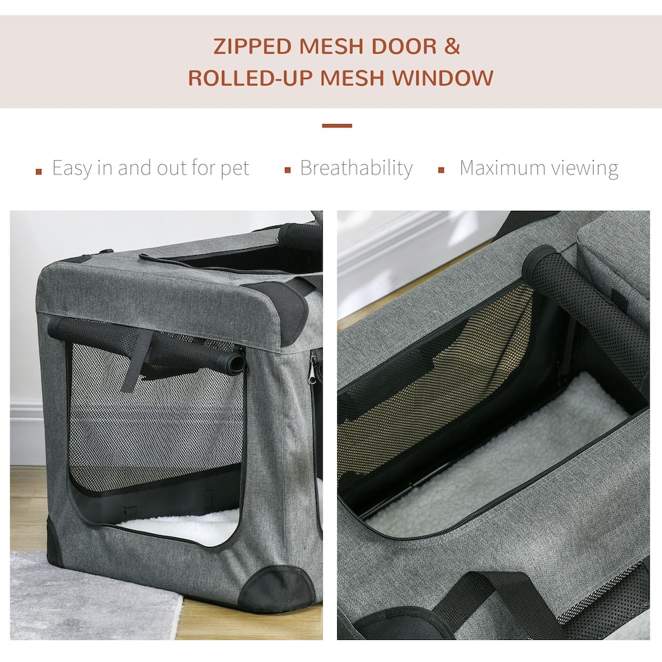 image 1 of PawHut Folding Pet Carrier Bag House W/ Cushion Storage, Grey 70x51x50cm