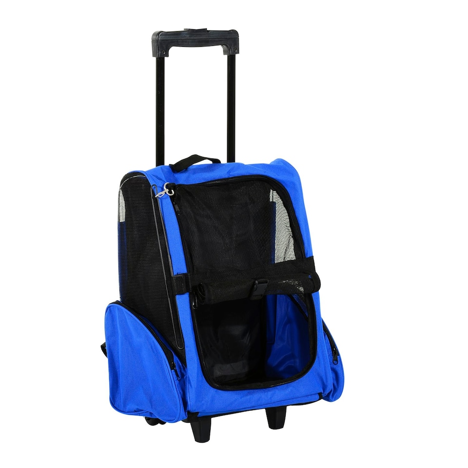 image 1 of PawHut Pet Travel Backpack Bag Cat Puppy Dog Carrier w/ Trolley and Telescopic