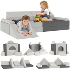 AIYAPLAY Kids Play Sofa, 12 Pieces Foam Modular Convertible Sofa | Grey | Light Grey | 130 x 105 x 41 cm
