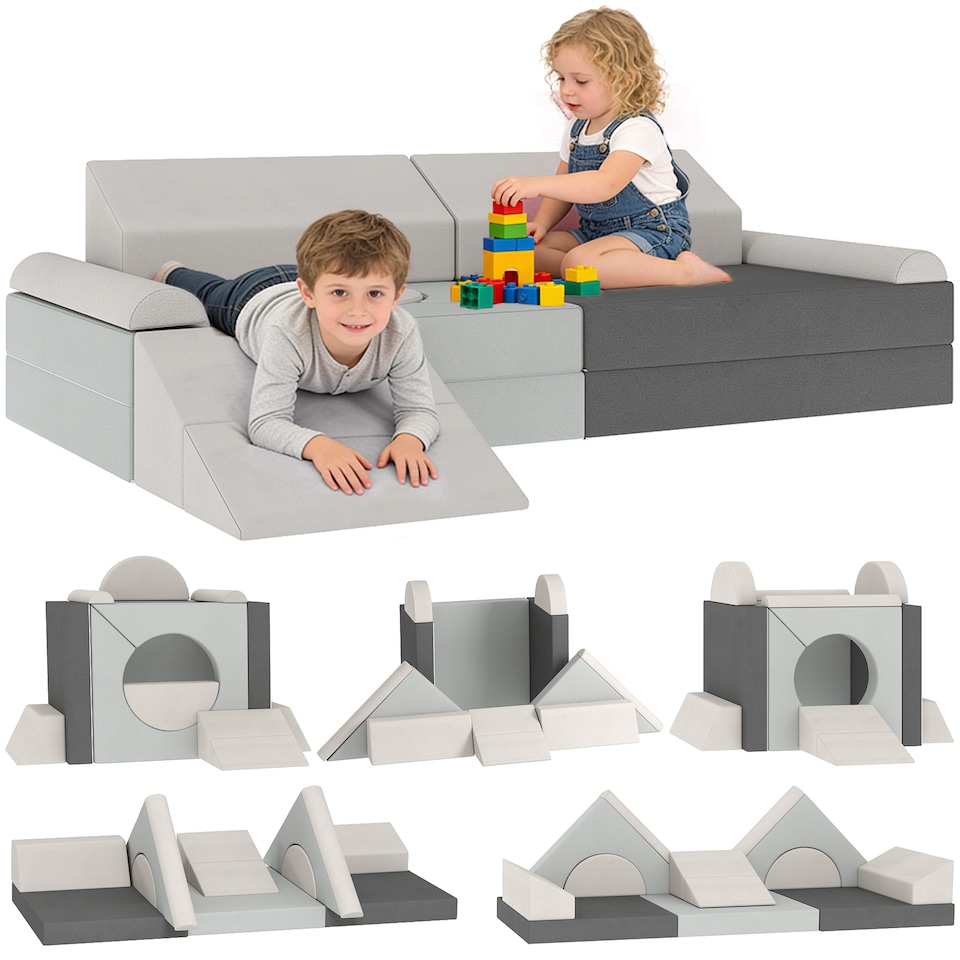image 1 of AIYAPLAY Kids Play Sofa, 12 Pieces Foam Modular Convertible Sofa | Grey | Light Grey | 130 x 105 x 41 cm