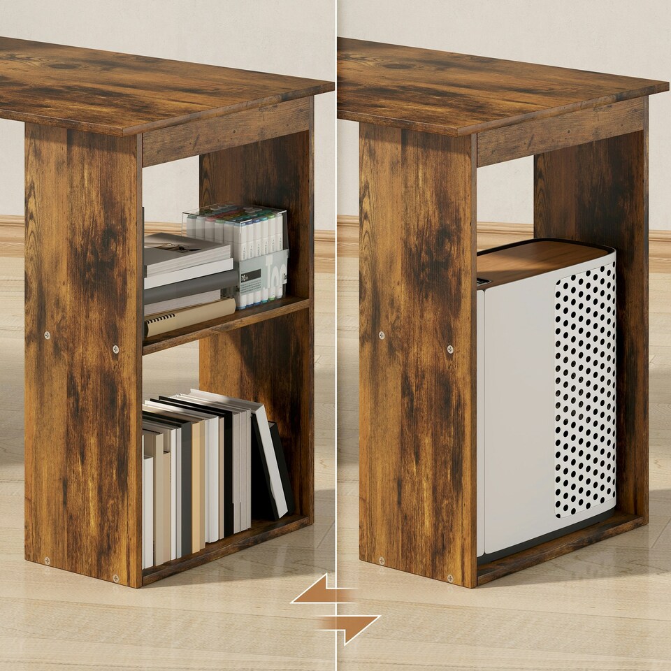 image 1 of HOMCOM 120cm Computer Desk Bookshelf Writing Table 6 Shelves Brown | Brown | Rustic Brown Wood-Effect | 120L x 55D x 120Hcm