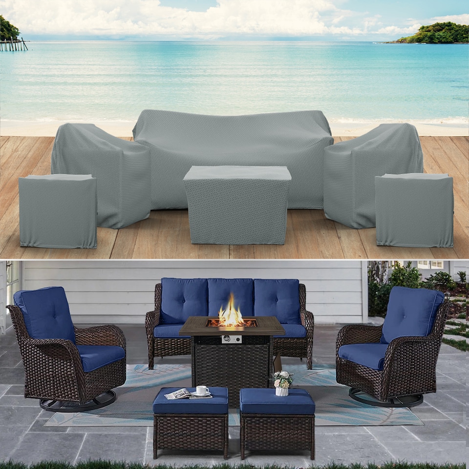 image 1 of Covers&All Patio Furniture Set Cover For 5 Piece Wicker Outdoor Seating Group, Water UV &, 1 Sofa Cover, 75 in L × 35 in W × 35 in H × 23 in FH x