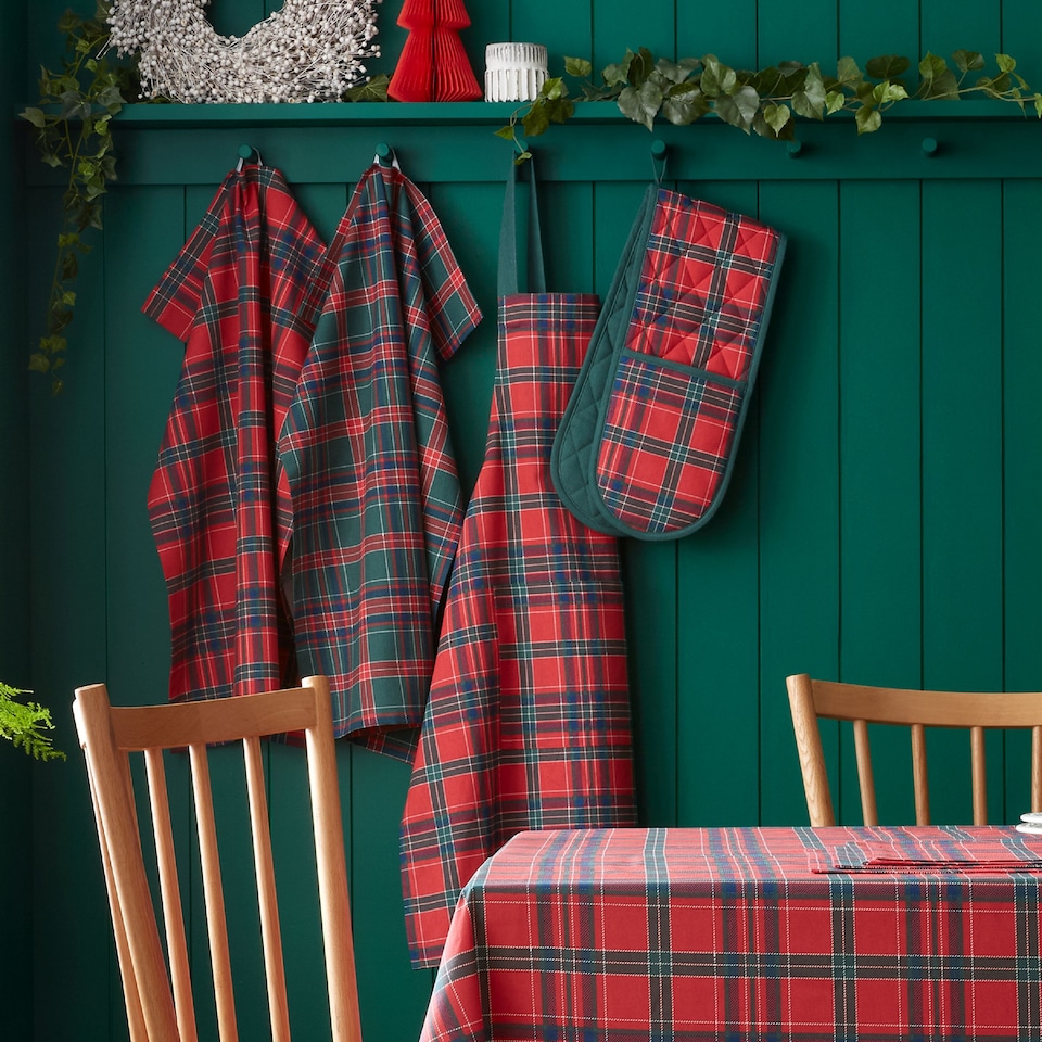 image 1 of Catherine Lansfield Christmas Tartan Check Kitchen Tea Towel Pack of 4