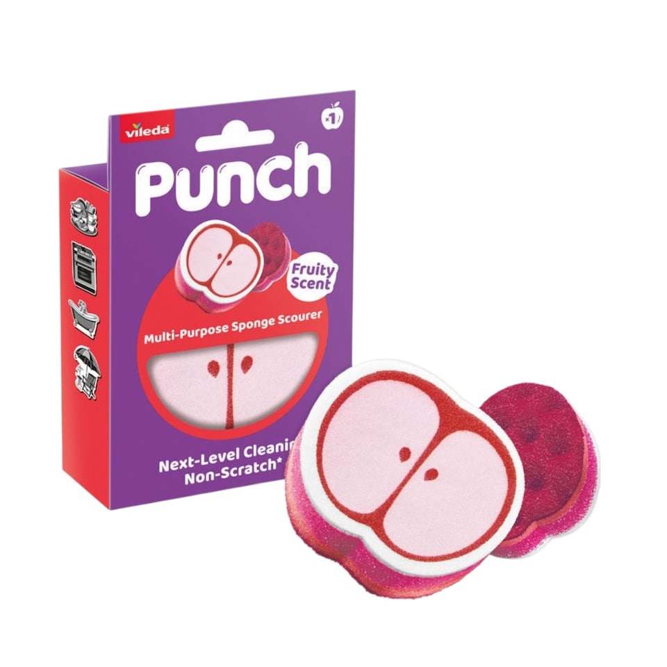 image 1 of Vileda Punch Apple Multi Purpose Sponge Scourer Kitchen Cleaning Pad