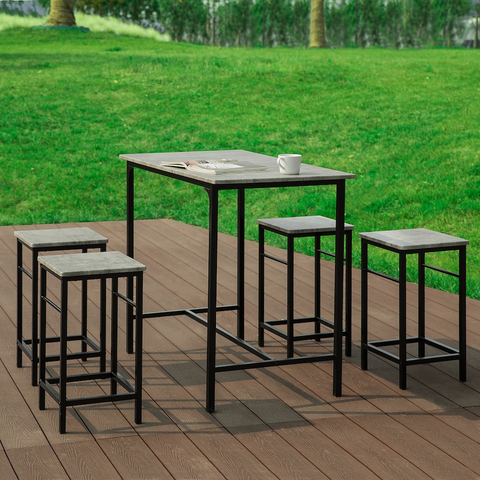 image 1 of SoBuy OGT11-HG,Industrial Dining Set Breakfast Bar Table and 4 Stools | Grey | Grey