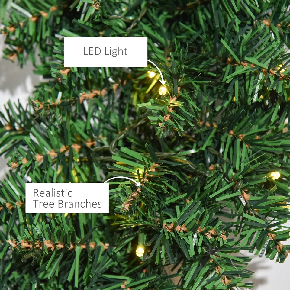 image 1 of HOMCOM Christmas Wreath 50 Warm White LED Lights Ideal Artificial Decor