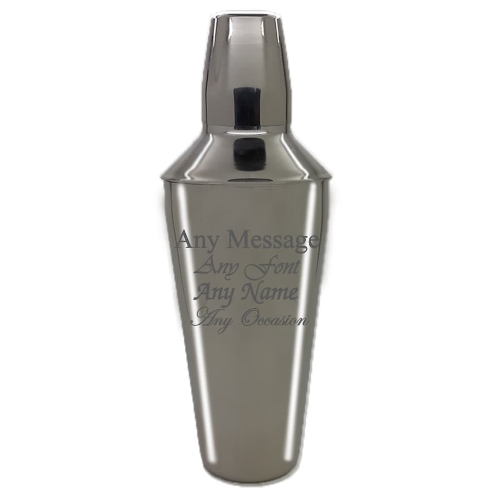 image 1 of Personalised Engraved Cocktail Shaker with Strainer Birthday Gift