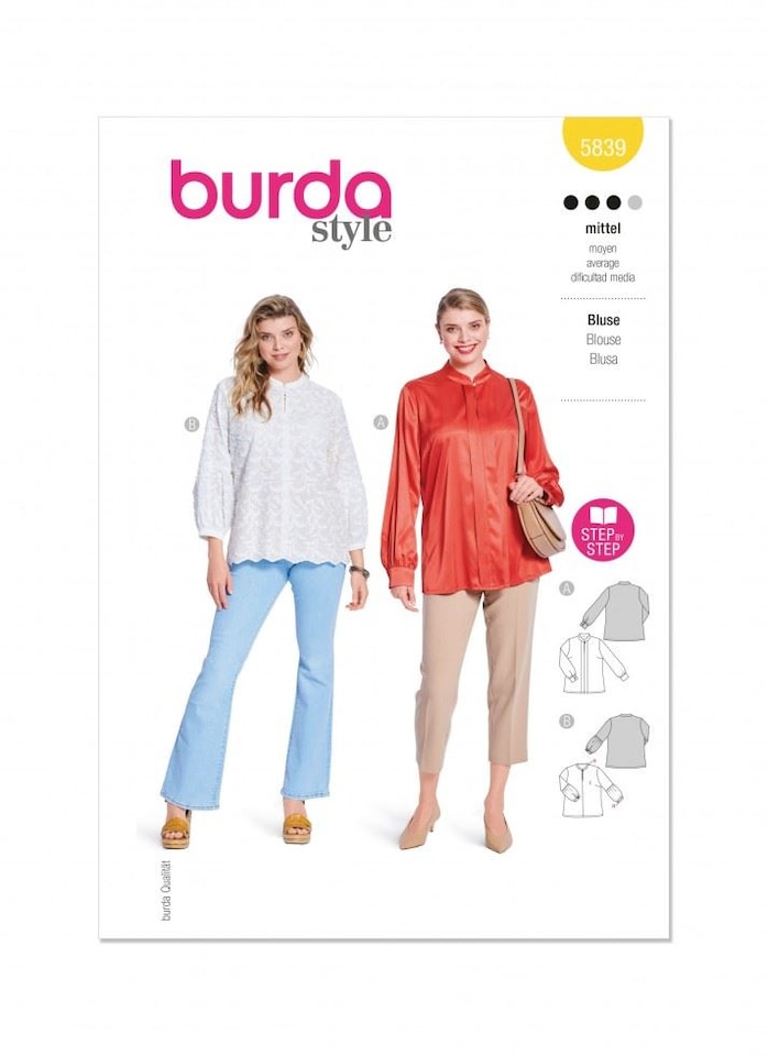 Burda 5839 Paper Sewing Pattern – Women’s Top, Sizes 18–28 (44–54), Intermediate