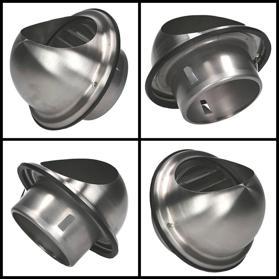 image 1 of 200mm Air Ejector Stainless Steel Duct Cap Semicircular Outside Box Casing Cover | Chrome
