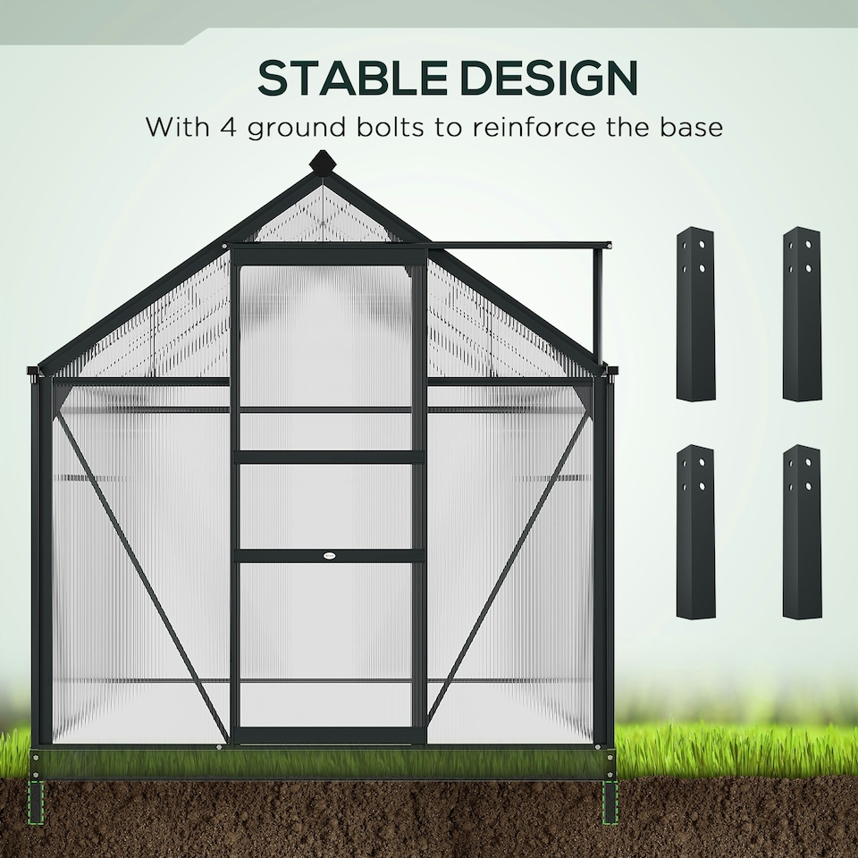 image 1 of Outsunny 6x8ft Walk-In Polycarbonate Greenhouse Plant Grow Galvanized Aluminium