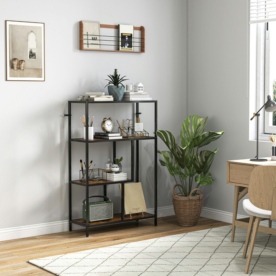 image 1 of HOMCOM Industrial Bookshelf Bookcase w/ Open Shelves for Study Brown