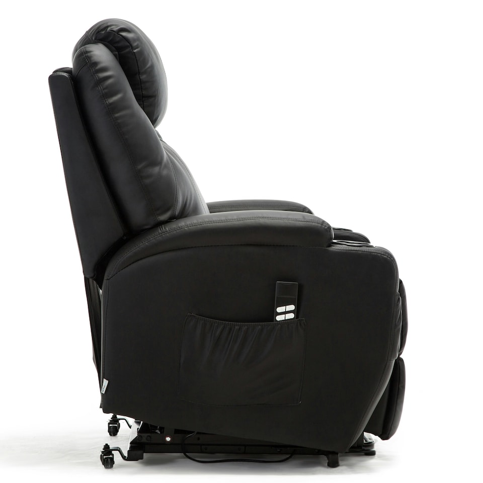 image 1 of Cinemo Dual Motor Rise Recliner Bonded Leather Heat & Massage Chair (Black)