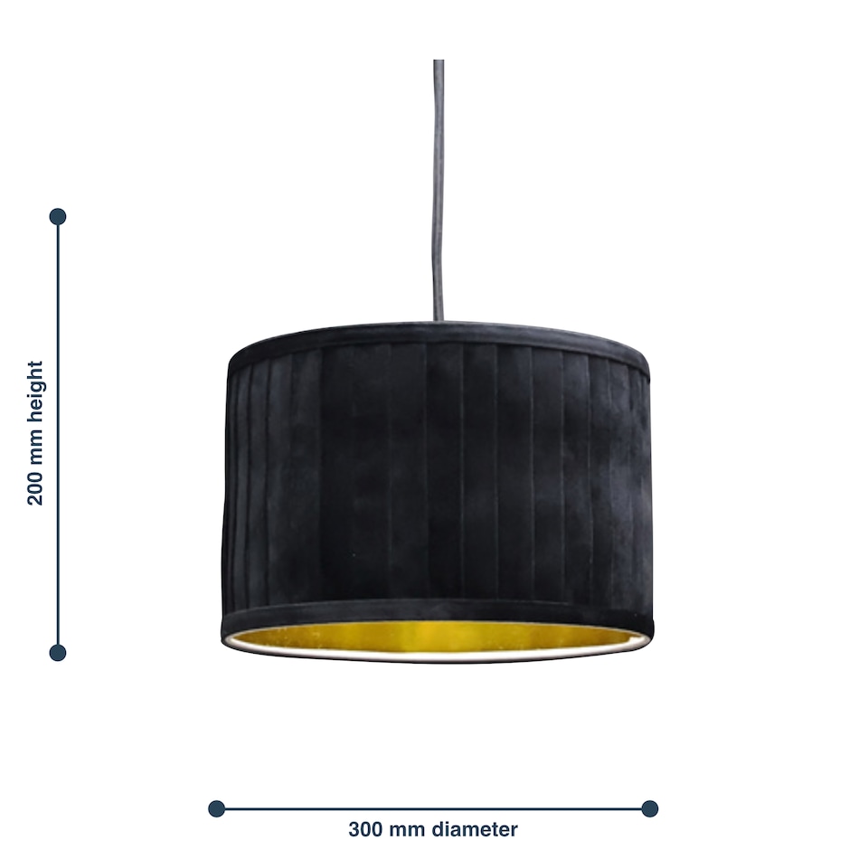image 1 of Set of 2 Sundance - Black Pleated 30cm Lamp Shades with Gold Inner | Black | Black velvet with gold cardboard inner detail | 2