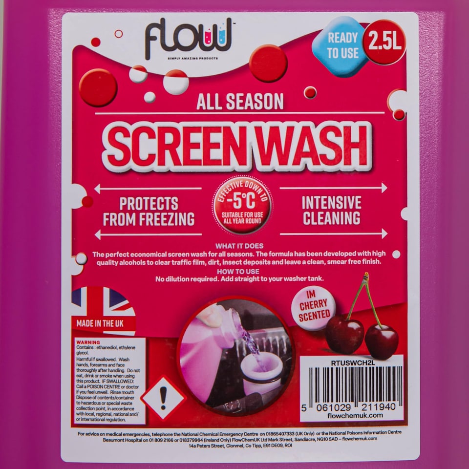 image 1 of 2.5L Cherry Scented Smear Free Windscreen Washer Fluid For All Vehicles