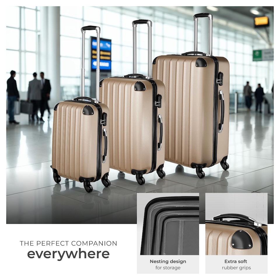 image 1 of Suitcase Set - 3 hard-shell suitcases with telescopic handle, swivel wheels | Cream | champagne | 1