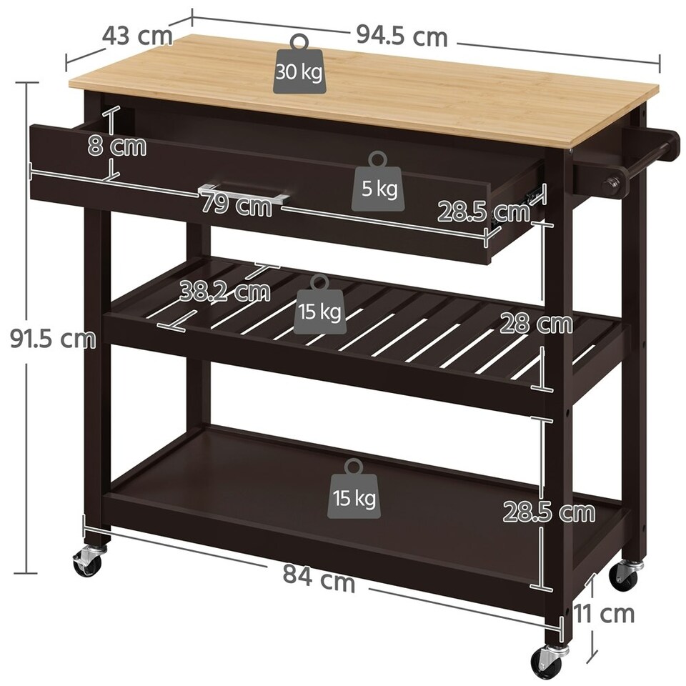 image 1 of Yaheetech Rolling Kitchen Island Cart on Wheels Espresso