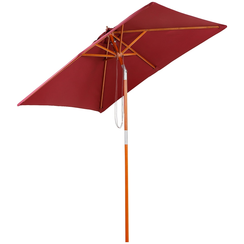 image 1 of Outsunny Wooden Patio Umbrella Parasol Outdoor Sunshade 6 Ribs Red