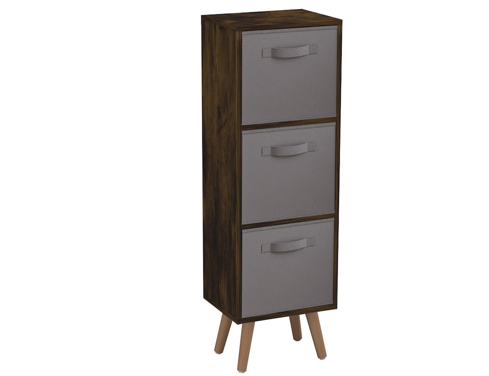 image 1 of Rustic Brown 3-Tier 3-Drawer Cube Shelving Unit with Scandinavian Legs