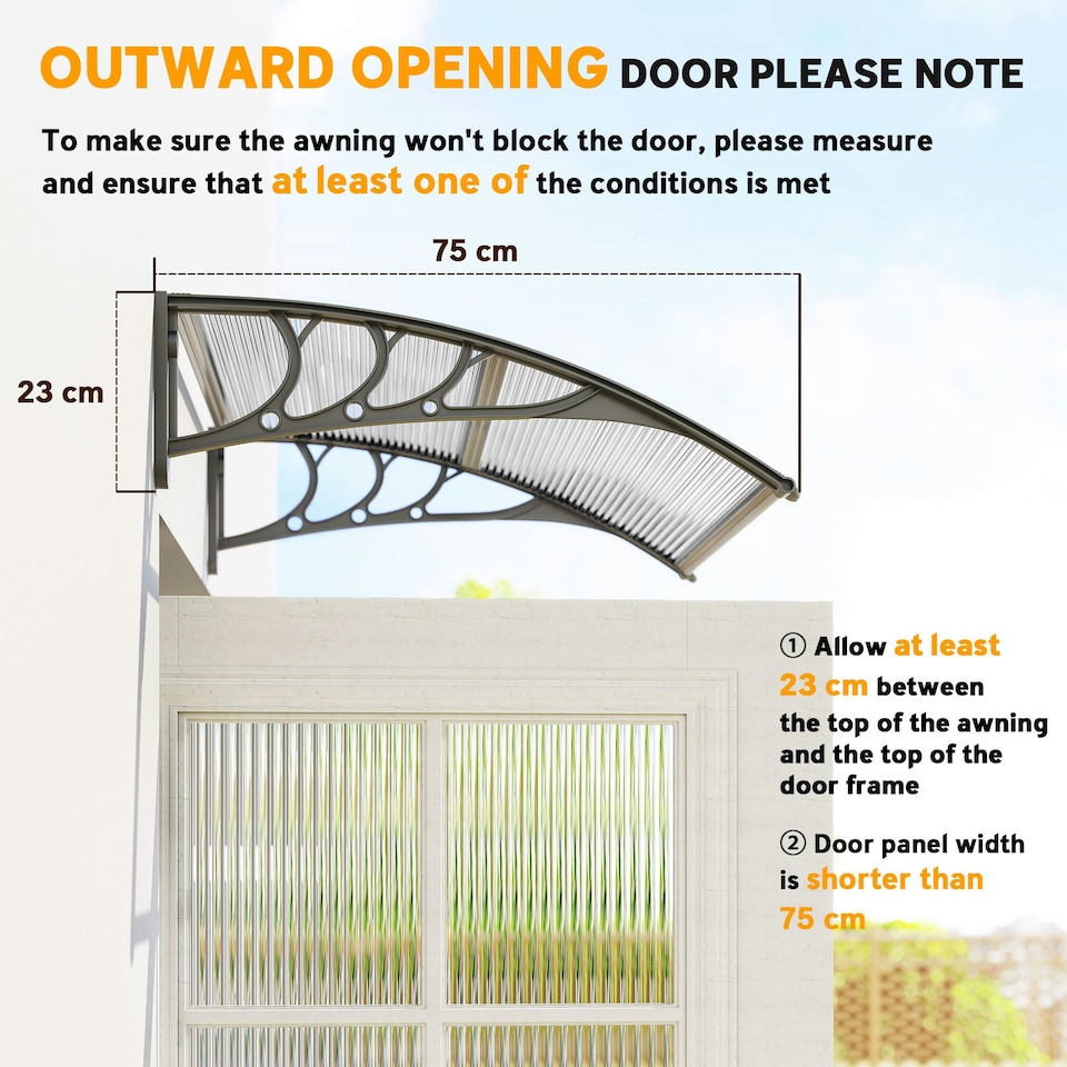 image 1 of Outsunny Door Canopy Awning Outdoor Window Rain Shelter for Door 100 x 75cm Clear | Clear