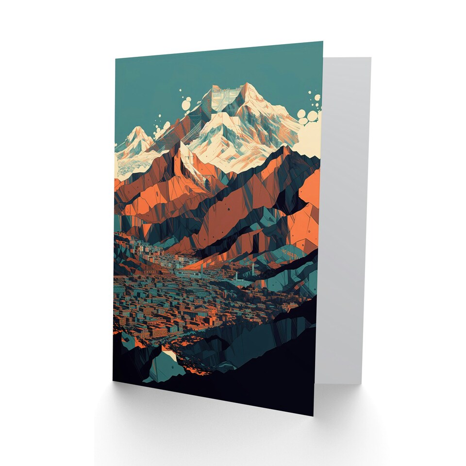 image 1 of Modern City Surrounded by Tall Mountains Landscape Travel Art Card