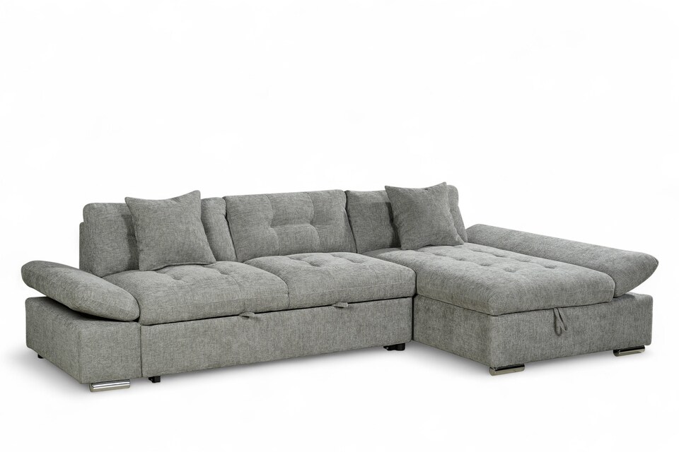 image 1 of Grey Chenille Fabric 2C1 Corner Sofabed with Storage HARRY