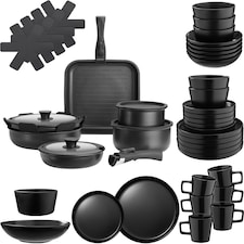 Kitchen starter set for 6 people with crockery, pots and more | Black | black | 1
