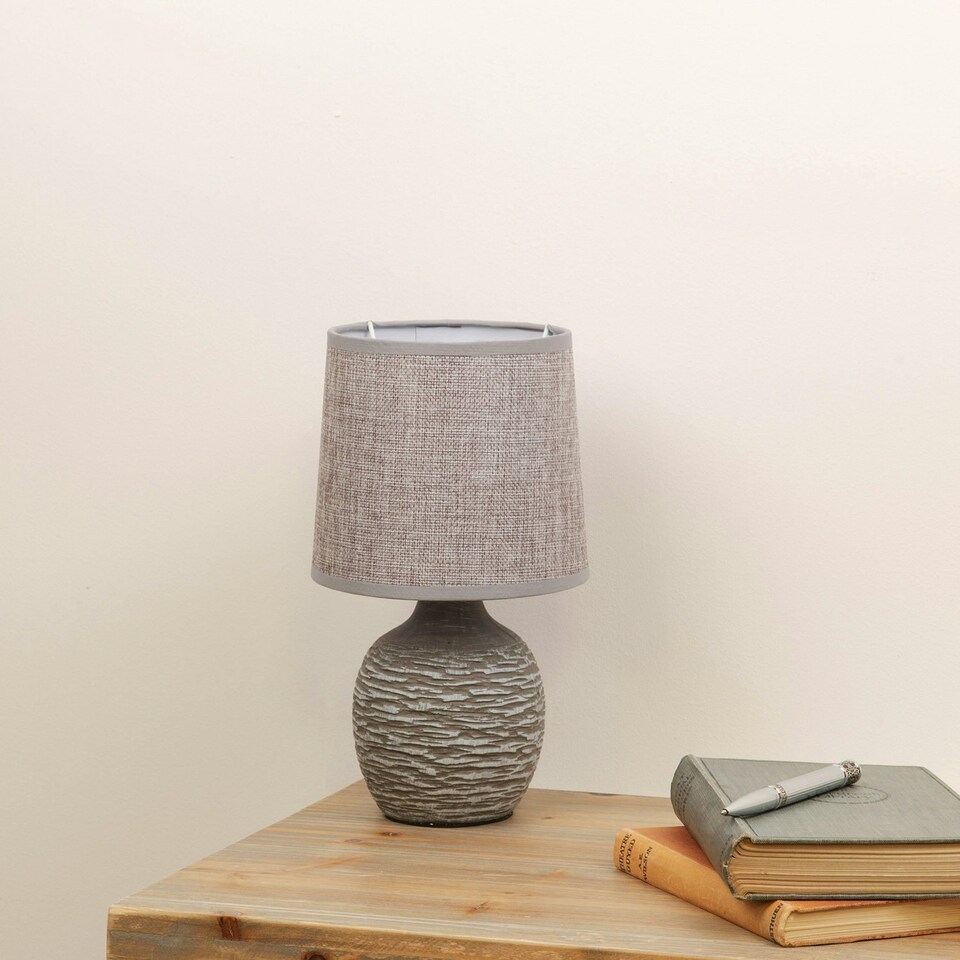 image 1 of Dark Grey Table Lamp with Grey Linen Shade Grey