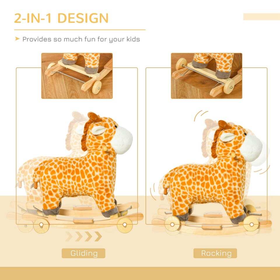 image 1 of HOMCOM 2-IN-1 Kids Plush Ride-On Rocking Gliding Horse Giraffe-shaped Yellow