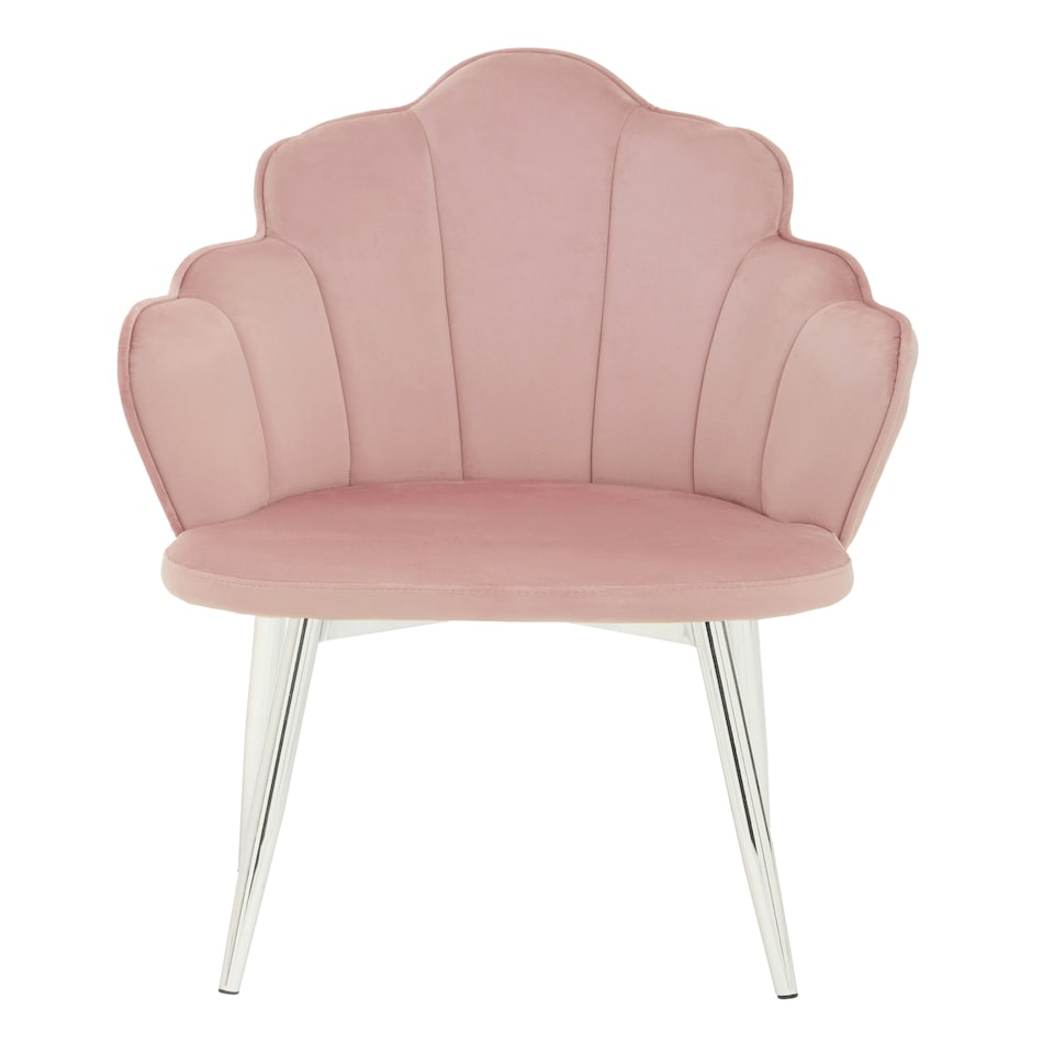 image 1 of Interiors by Premier Pink Velvet Dining Chair, Durable & Adjustable Velvet Office Chair, Backrest Pink Accent Chair with Chrome Legs