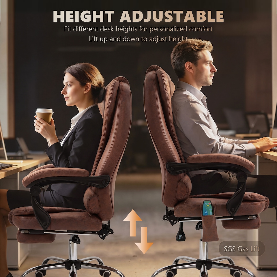 image 1 of Vinsetto Ergonomic Heated 6 Points Vibration Massage Office Chair, Brown