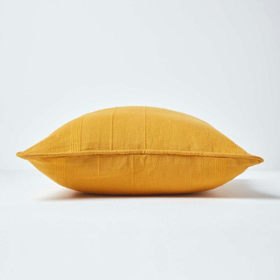 image 1 of Homescapes Cotton Rajput Ribbed Mustard Yellow Cushion Cover - 60 x 60cm